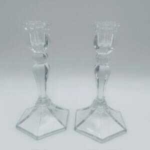 Vintage Teleflora Cut Glass Candlestick Holders Made In France - Set of 2